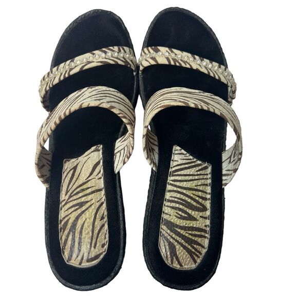 Sbicca Zebra Rhinestoned Wedge Slide Sandals Size 7.5 W - Picture 7 of 10